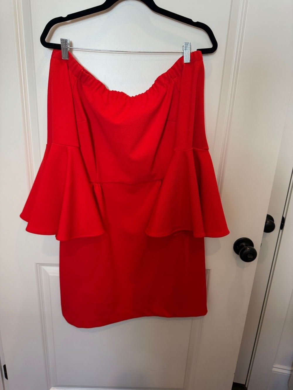 Trina Turk Red Off-Shoulder Peplum Dress